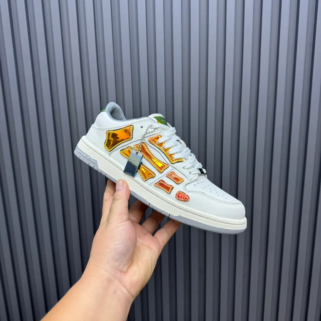 Men's men's shoes 💰600 AMIRI high street sneakers with bone sports shoes, toe layer cowhide upper, upper side bones, hand-stitched, good three-dimensional effect, customized metal LOGO, size 38-45 46